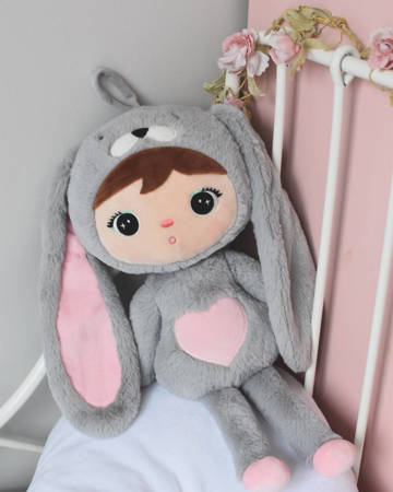 Grau-rosa Hase 48 cm - Puppe mit dem Namen des Kindes  - 15