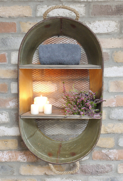 Shelf - Wall shelf - Zinc tub - 68x39x16 cm - 2