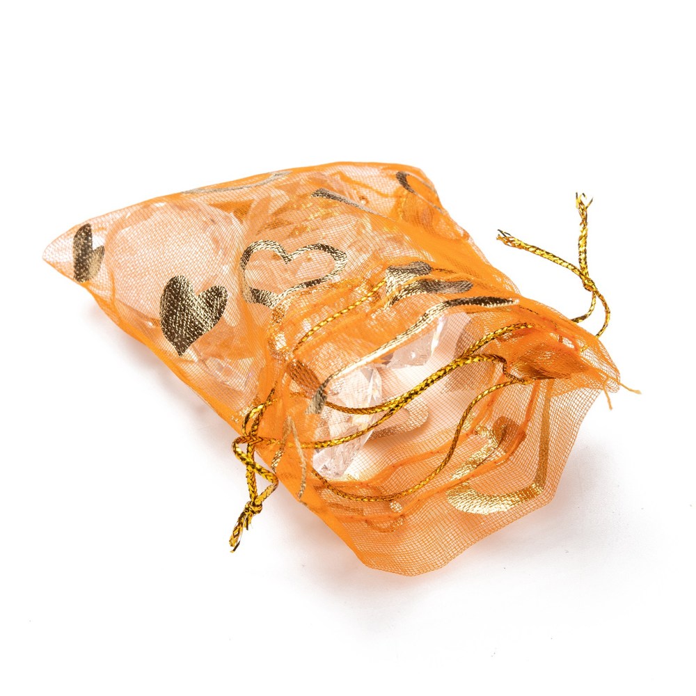 Organza 7x9cm,  orange heart - 2