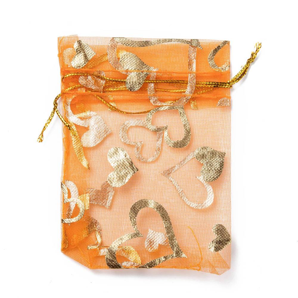 Organza 7x9cm,  orange heart - 3