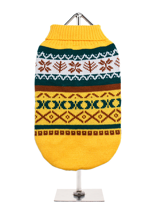 Urban Pup Yellow Fair Isle Vintage Stickad Hundtröja Gul
