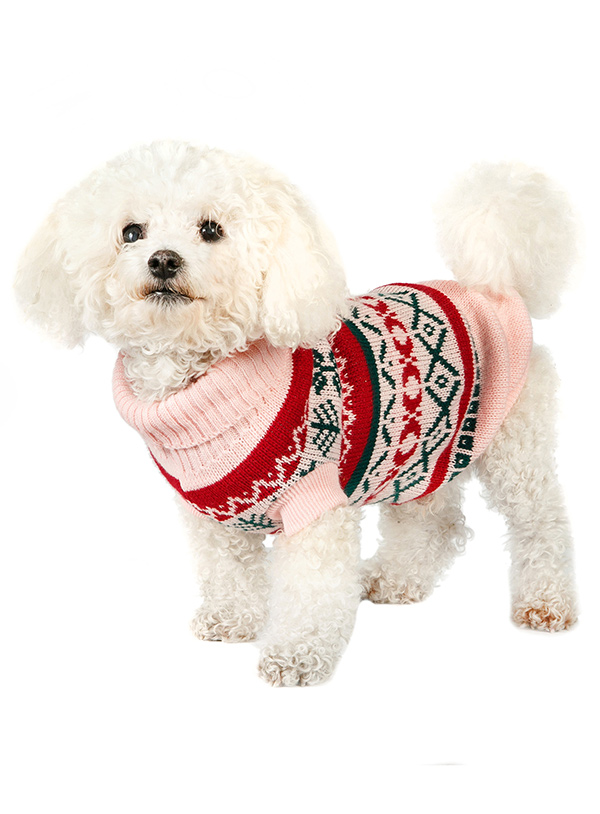 Urban Pup Oyster Pink Fair Isle Vintage Stickad Hundtröja Rosa - 2