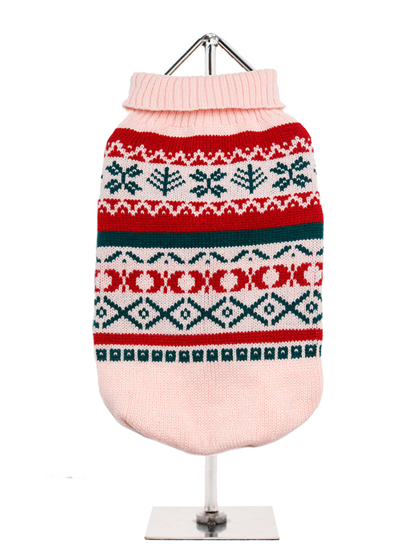 Urban Pup Oyster Pink Fair Isle Vintage Stickad Hundtröja Rosa