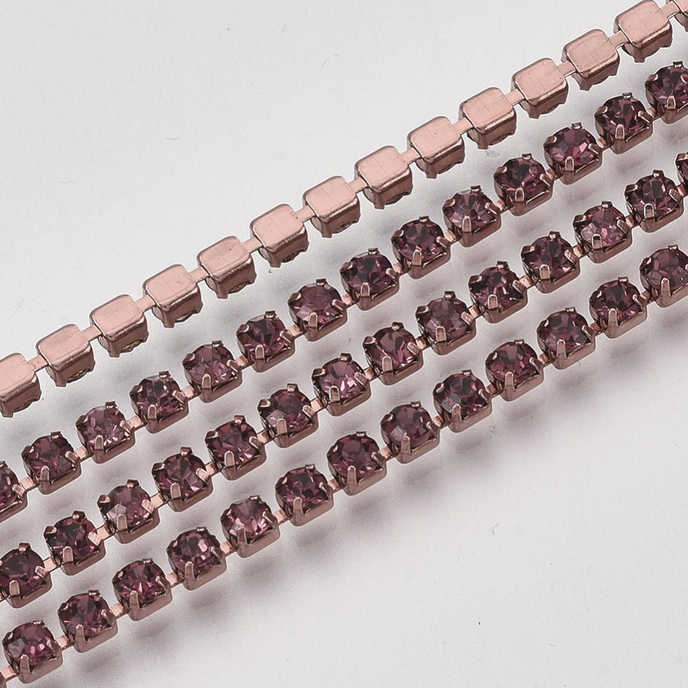 Strass-Kedja,  Elektropläterad Gammeldags Rosa 2mm