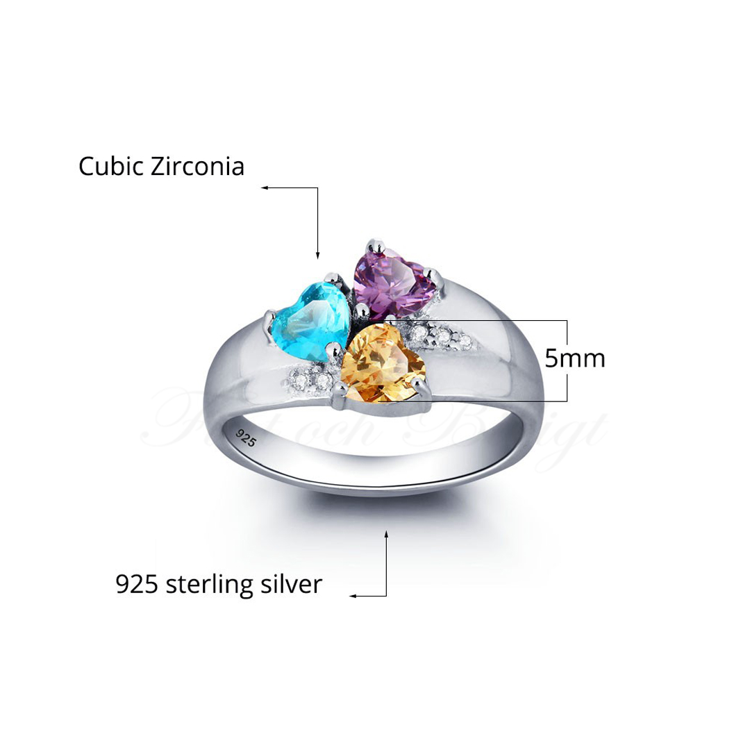 Trinity Family - Familiering Graver navn Hjerteskåret Cubic Zirconia Forskellige farver 925s sølvring - 6