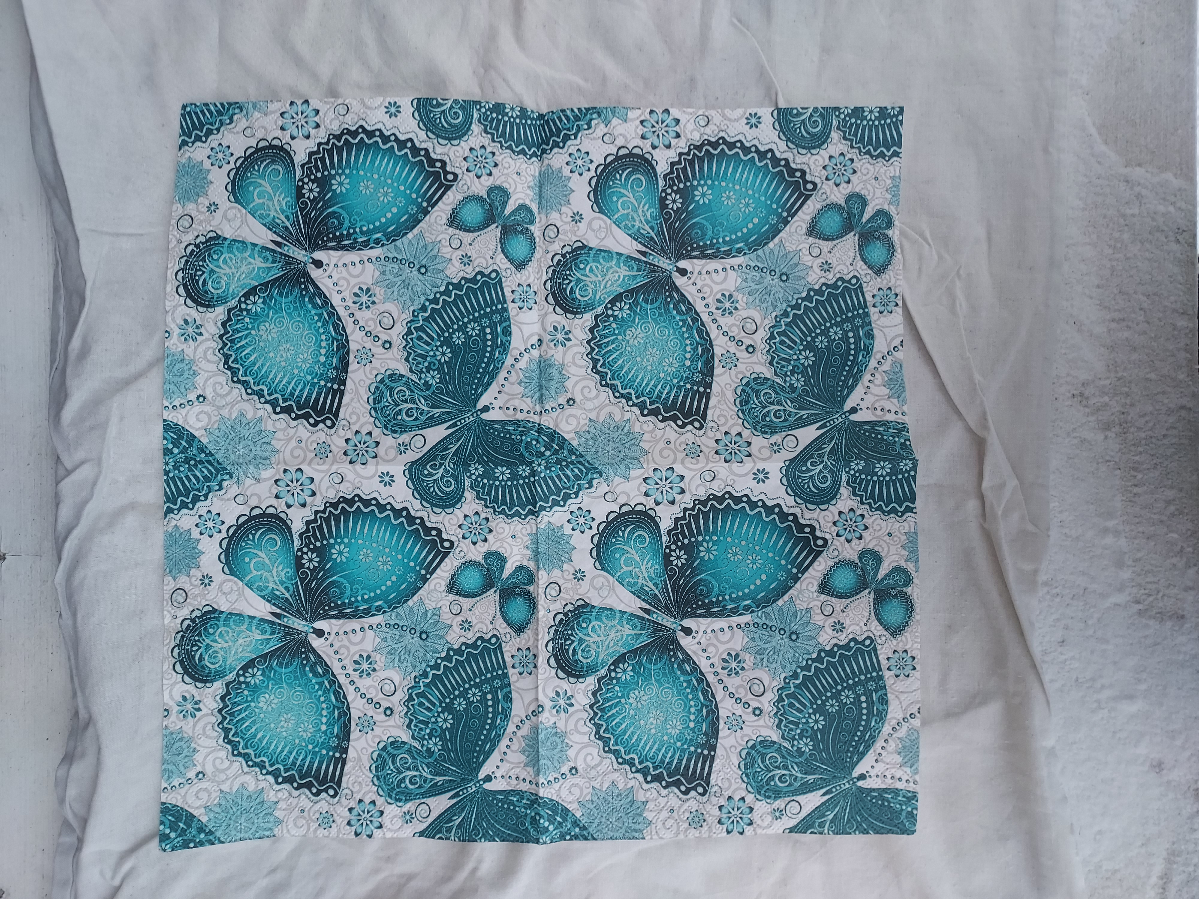Servett, fjäril, turkos, 33x33cm