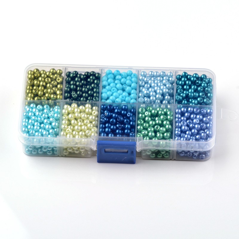 Beadmix in container, 6mm 600pcs Pearl bead, Blue - 3