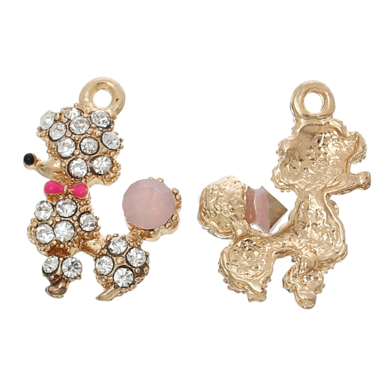 Charm  , enameld Dog poodle w rhinestones - 2