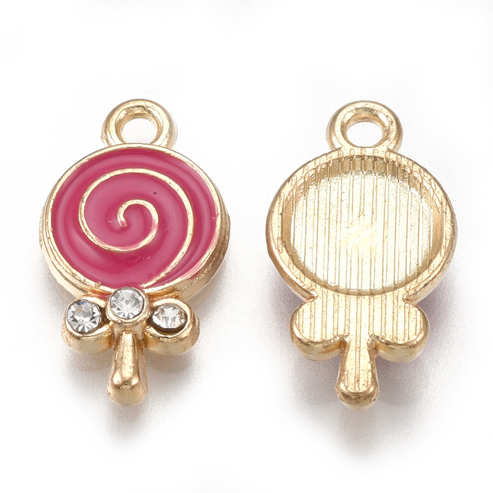 Berlock - Emaljerad  Godisklubba m rhinestone, Rosa - 2
