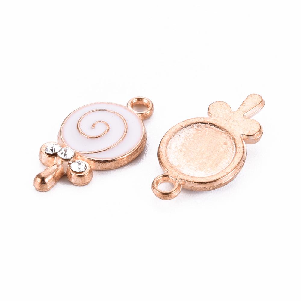 Berlock - Emaljerad  Godisklubba m rhinestone, Vit - 2