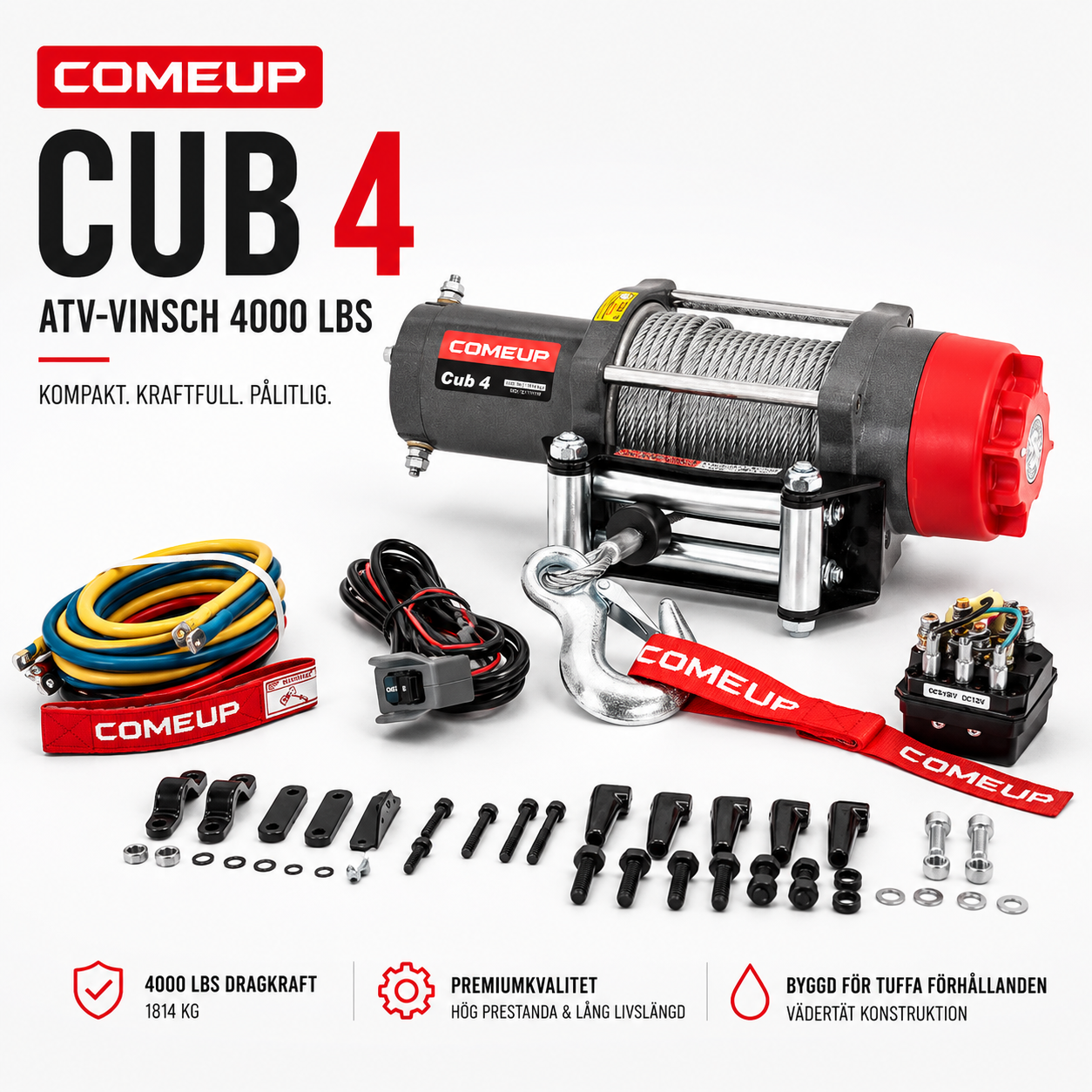 ComeUp Cub 4 ATV-vinsch 4000 lbs med stålvajer