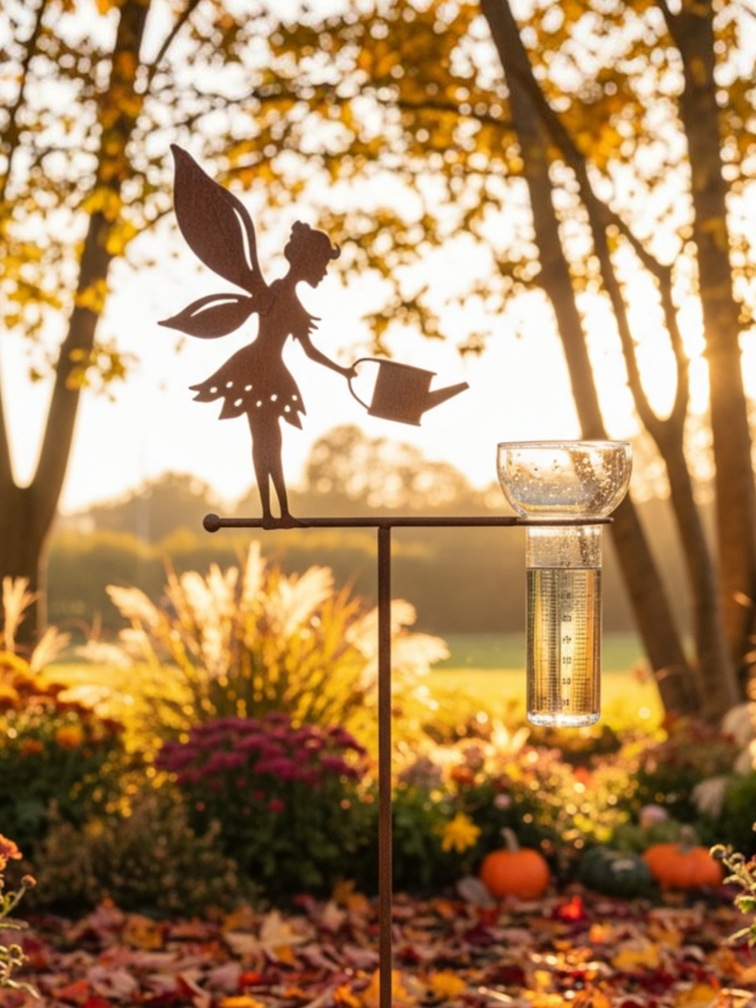 Rain gauge - Fairy with watering can - Rust - 123x27 cm