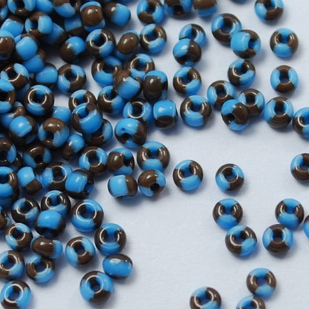 Seedbeads 6/0 randig brun och blå