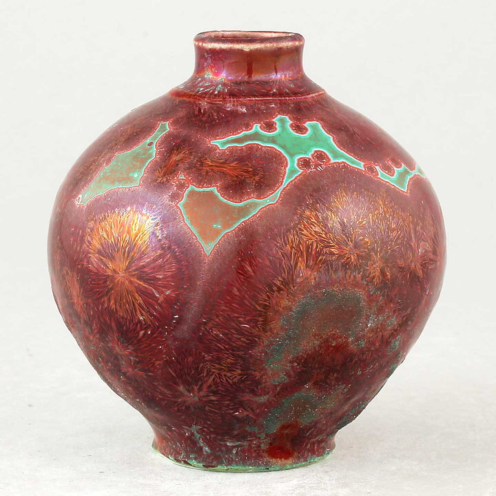 Isak Isaksson (2020) Unique Vase with Red and Green Crystalline Glaze 8 cm