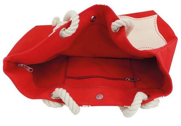 Shopping-bag with anchor print, red/natural, cotton, 39/50x36x12cm - 2