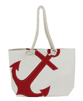 Shopping-bag with anchor print, natural/red, cotton, 40/50x36x12cm