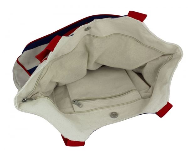 Shopping-bag with anchor print, natural/blue/red, 40/52x17x32cm - 2