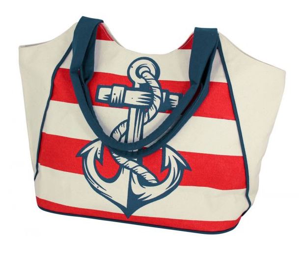 Shopping-bag with anchor print, natural/red/blue, 40/52x17x32cm