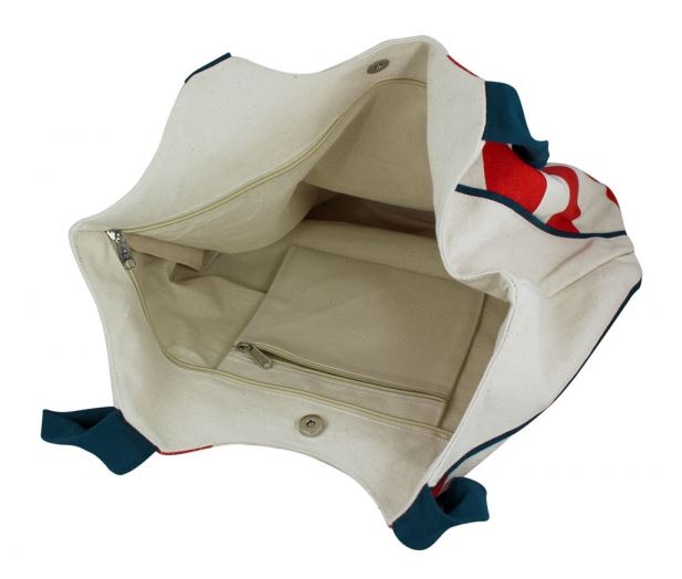 Shopping-bag with anchor print, natural/red/blue, 40/52x17x32cm - 2