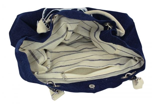Shopping-bag, denim with anchor & wheel print, blue/white, cotton, 48/60x14x47cm - 3