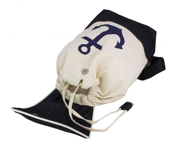 Backpack - Anchor, cotton, cream/blue, 35x15x43cm - 3