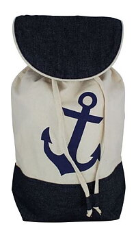 Backpack - Anchor, cotton, cream/blue, 35x15x43cm