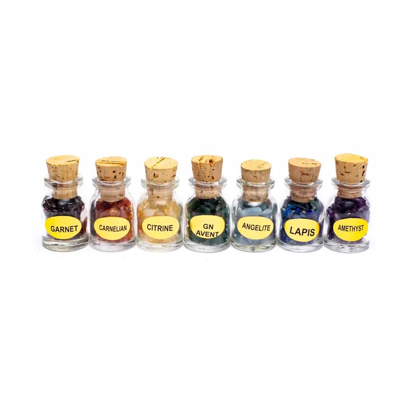 7 Chakras - Små Stenar i flaskor - Set