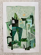 Akryl/ collage "Green castle" tavla orginal