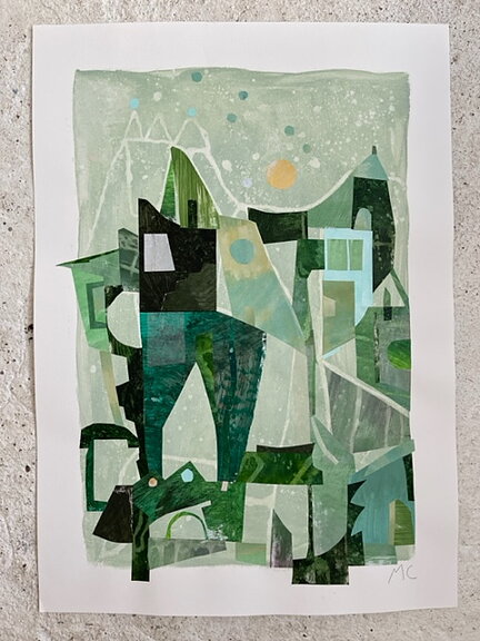Akryl/ collage "Green castle" tavla orginal