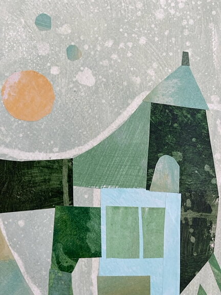 Akryl/ collage "Green castle" tavla orginal
