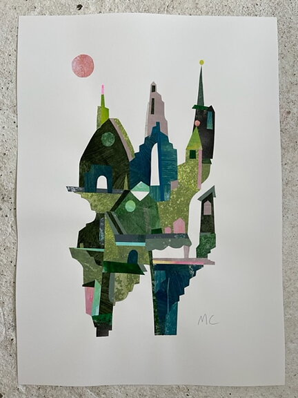 Akryl/ collage "Slottsberget" tavla orginal