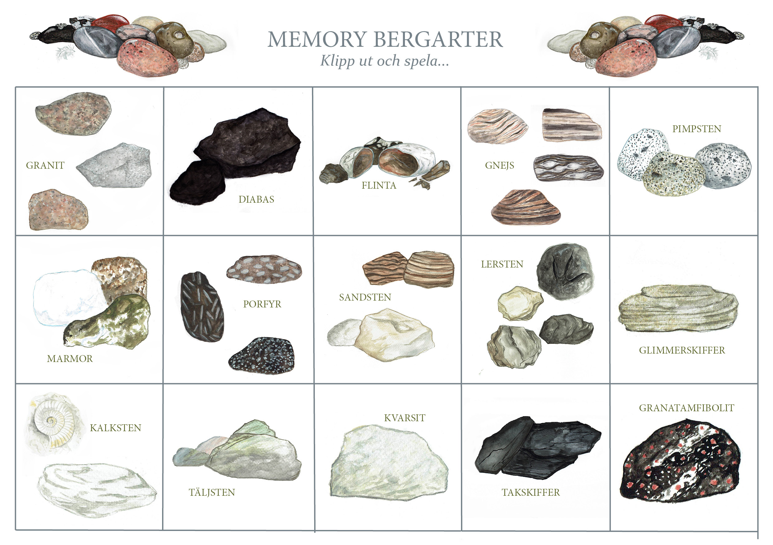 MEMORY "Bergarter" Två kort ingår!