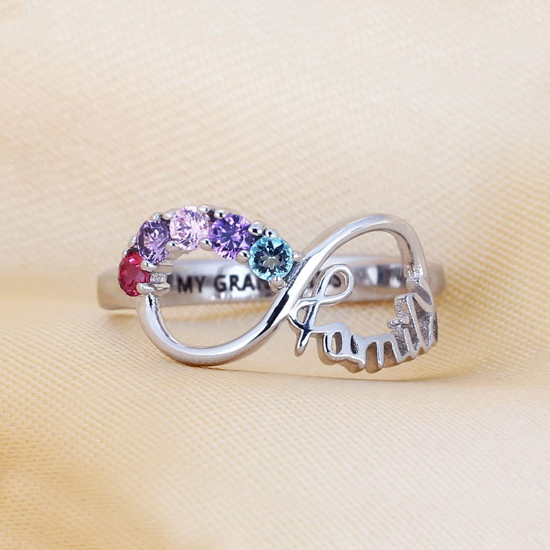 Infinity Family - Family Ring Round Cut Cubic Zirconia Various Colors 925s Silver Ring - 4