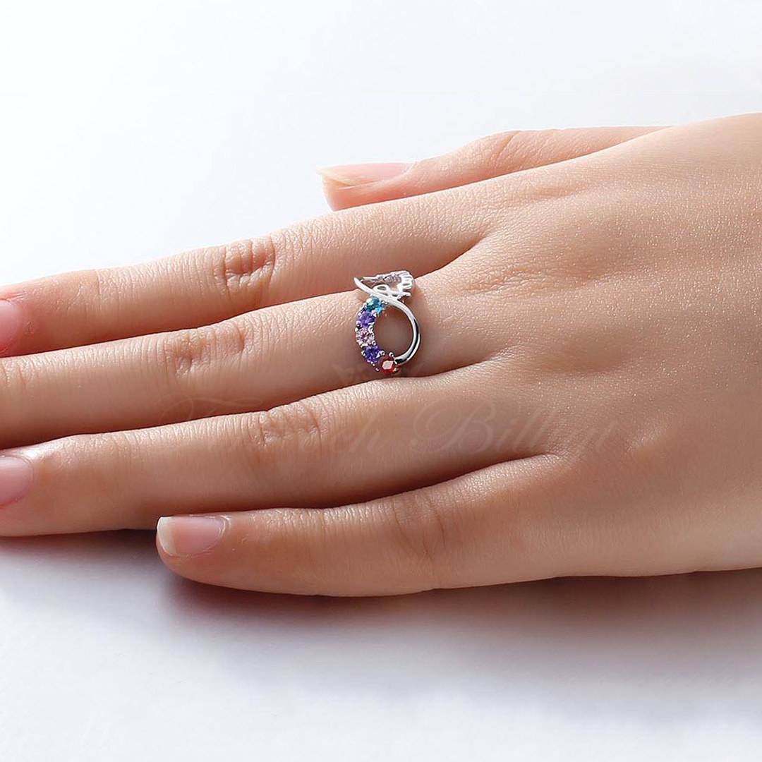 Infinity Family - Family Ring Round Cut Cubic Zirconia Various Colors 925s Silver Ring - 3