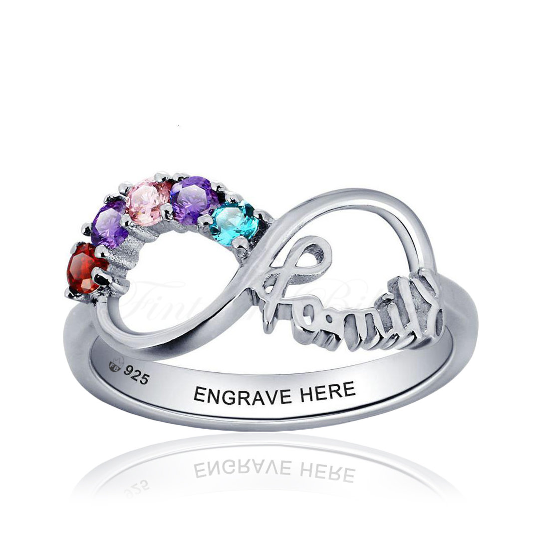 Infinity Family - Family Ring Round Cut Cubic Zirconia Various Colors 925s Silver Ring - 2