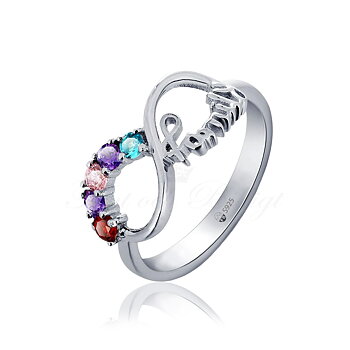 Infinity Family - Familiering Rundskåret Cubic Zirconia Forskellige farver 925s sølvring