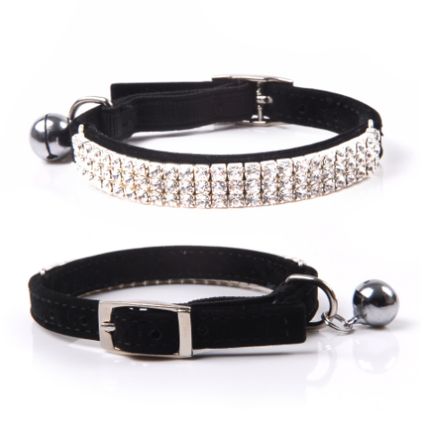 Katthalsband Strass Svart