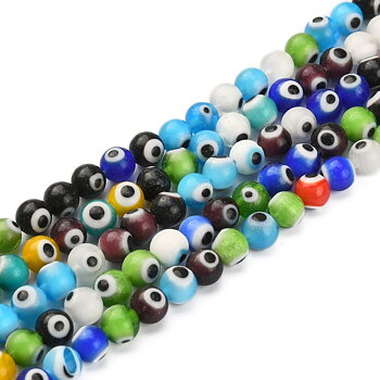 Glaspärlor evil eye 6 mm färgglad mix hel sträng