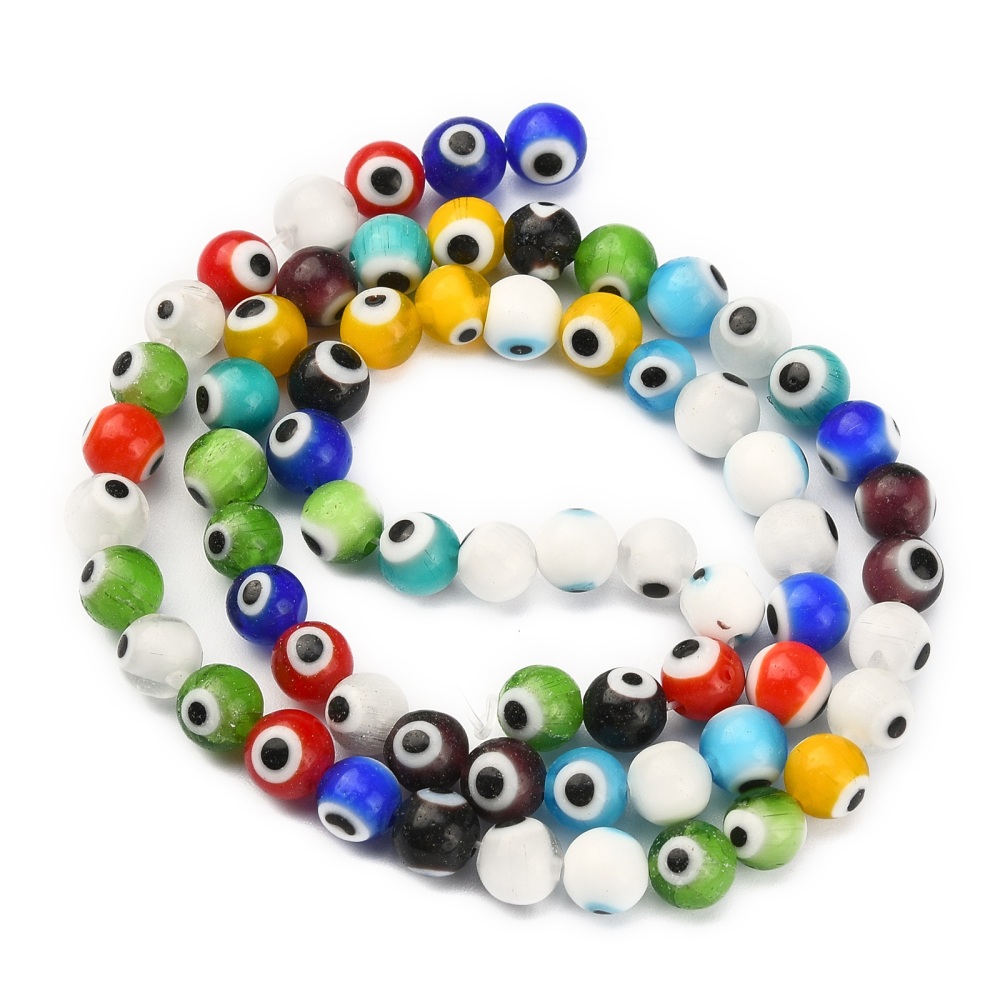 Glaspärlor evil eye 6 mm färgglad mix hel sträng - 3