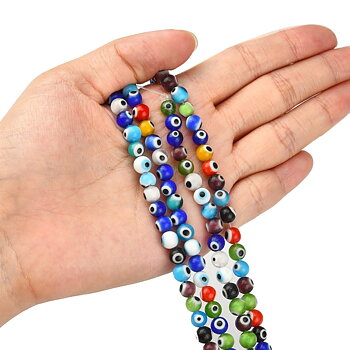 Glaspärlor evil eye 6 mm färgglad mix hel sträng