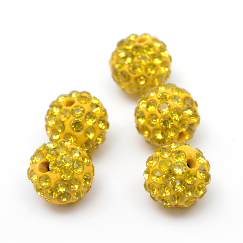 Polymer lera - Pärlor med rhinestones, Gul  , 12mm. 