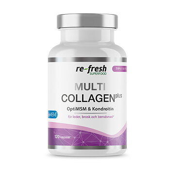 Multi Collagen Plus kollagentillskott från Re-fresh Superfood i burk om 120 kapslar 