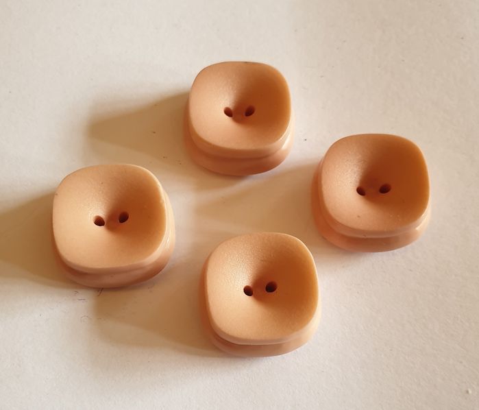 Buttons light peach pink square 1960s, 4 pcs