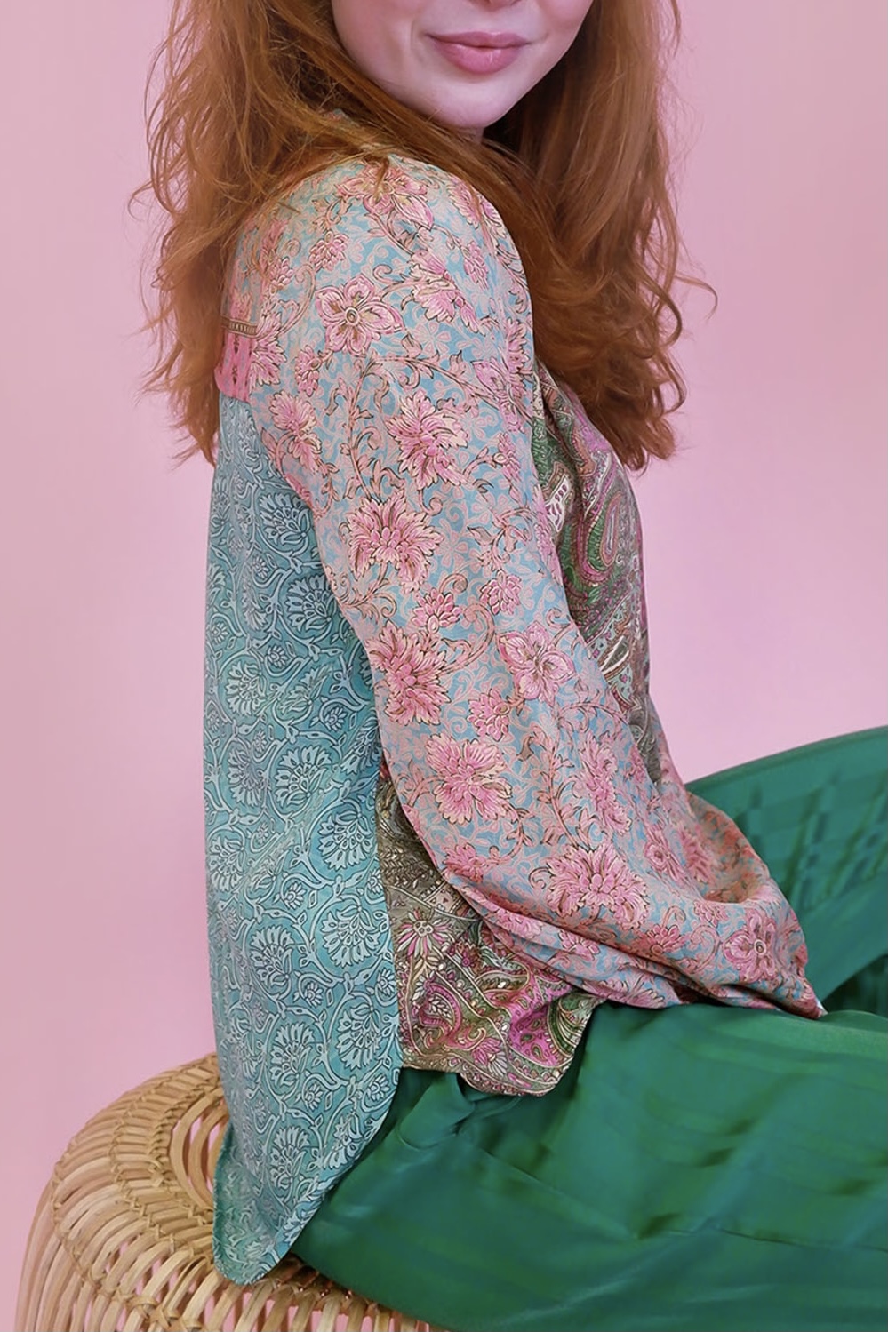 Black Colour -Luna Kaftan Blouse Green Mix - 2