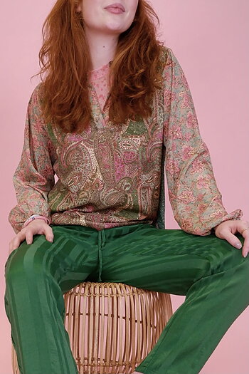 Black Colour -Luna Kaftan Blouse Green Mix