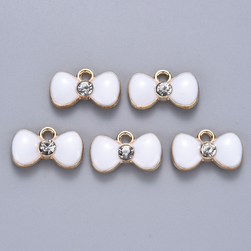 Charm  enameld  Bowknot White rhinestone - 2