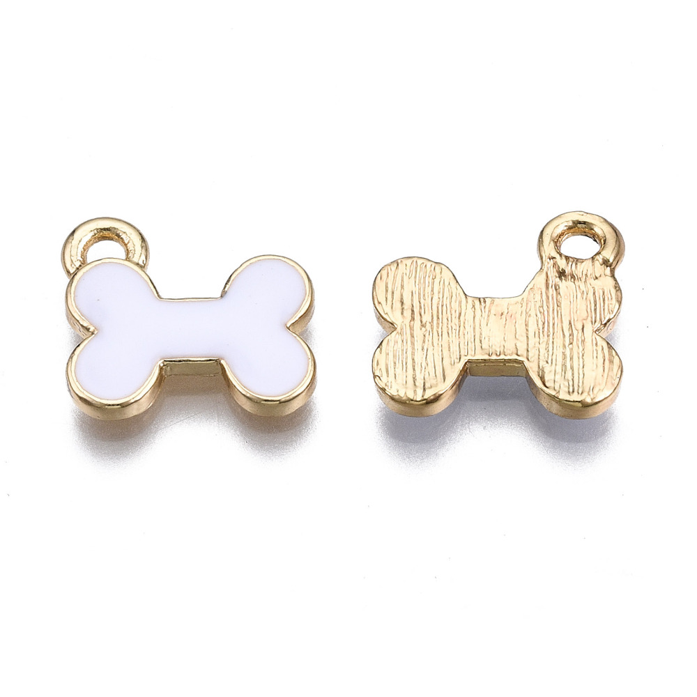 Charm  enameld  Dogbone, white - 2