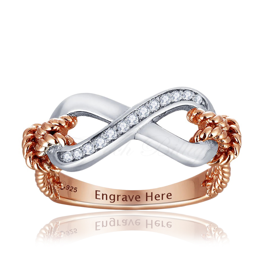 Infinity Love Knot - Infinity Ring Silver & Rose Gold Round Cut Cubic Zirconia 925s Silver Ring - 2