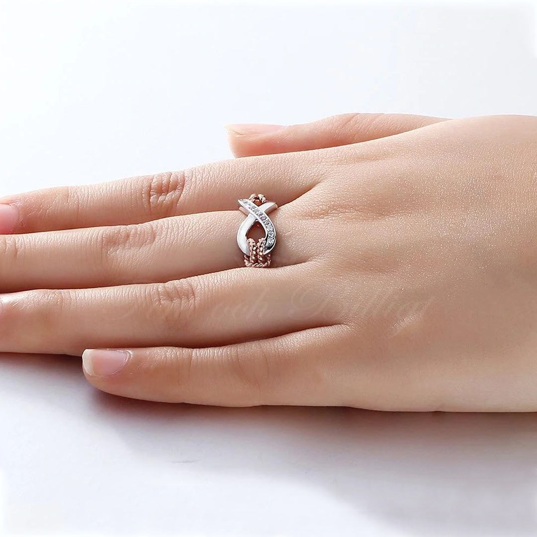 Infinity Love Knot - Infinity Ring Silver & Rose Gold Round Cut Cubic Zirconia 925s Silver Ring - 3