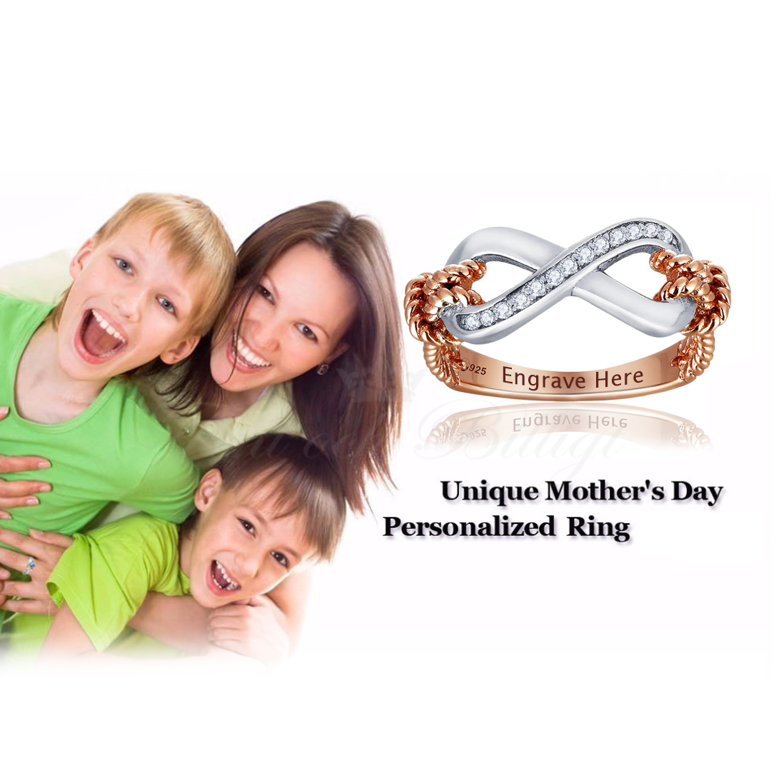 Infinity Love Knot - Infinity Ring Silver & Rose Gold Round Cut Cubic Zirconia 925s Silver Ring - 4